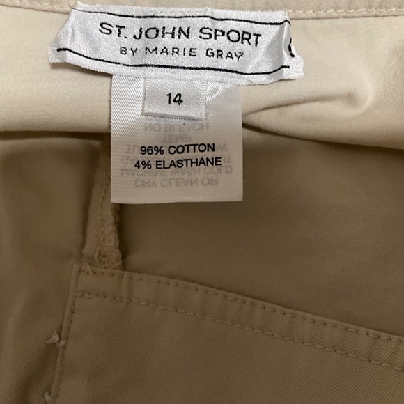 ST. JOHN SPORT Beige Cotton Blend Twill Wide Leg Casual Pants w/ Pockets Sz 14 - Picture 5 of 10